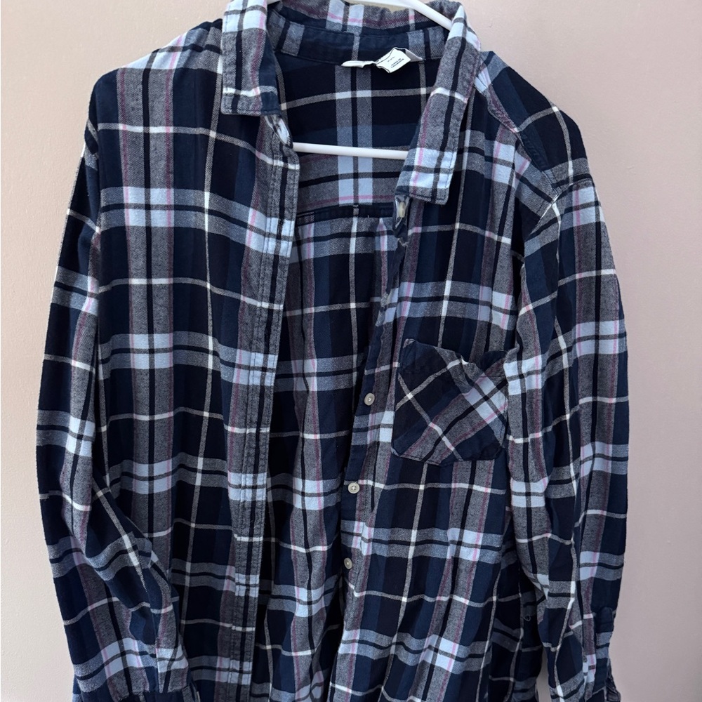 Old Navy Navy Plaid Button-Down Tunic Shirt